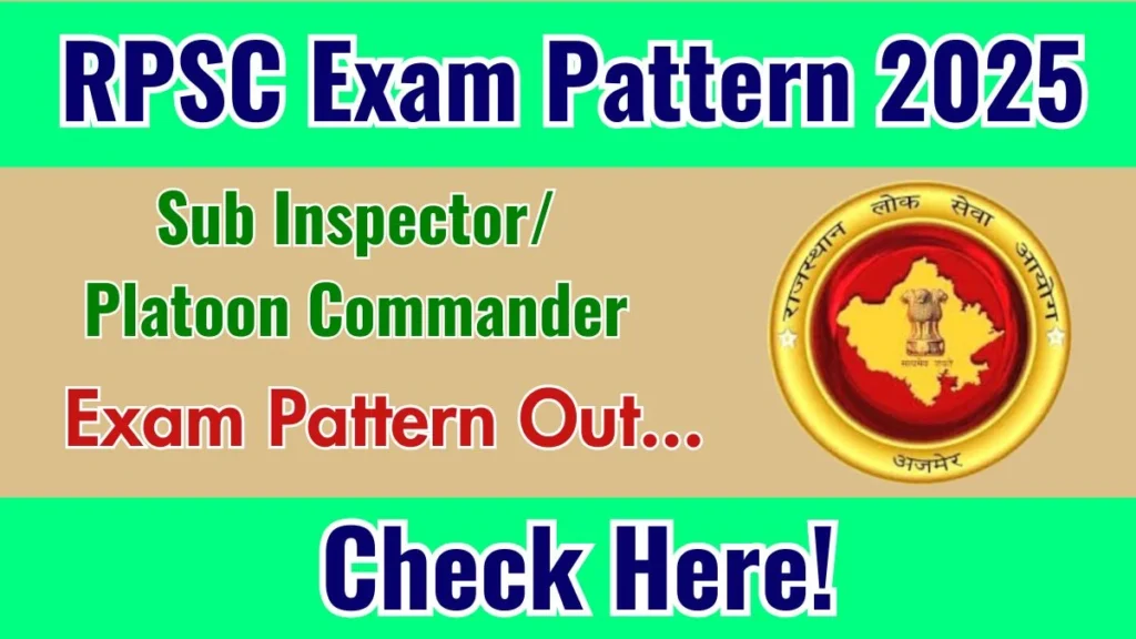 Rajasthan Public Service Commission (RPSC) Sub Inspector / Platoon Commander Recruitment 2026