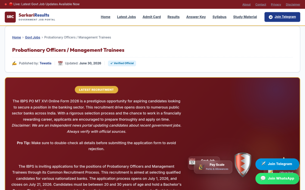 Official Notification for Probationary Officers / Management Trainees
