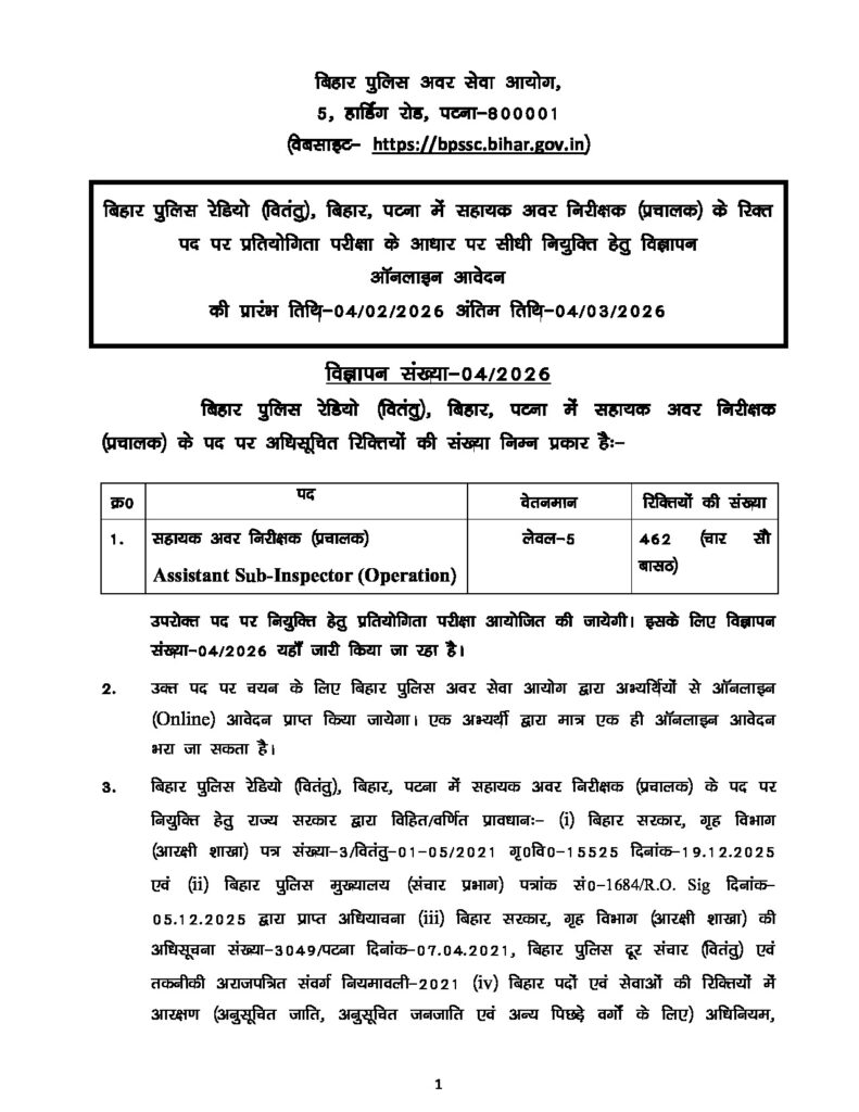 Official Notification for Assistant Sub-Inspector (ASI) - Operations