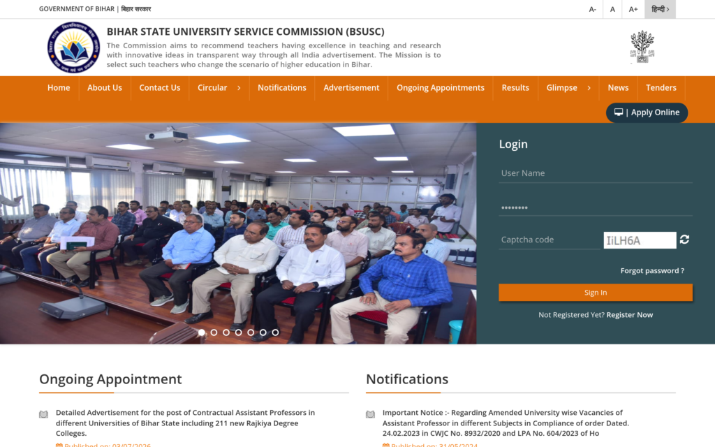 Official Notification for Bihar Assistant Professor