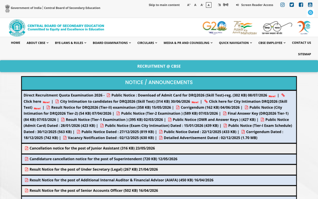 Central Board of Secondary Education official notification