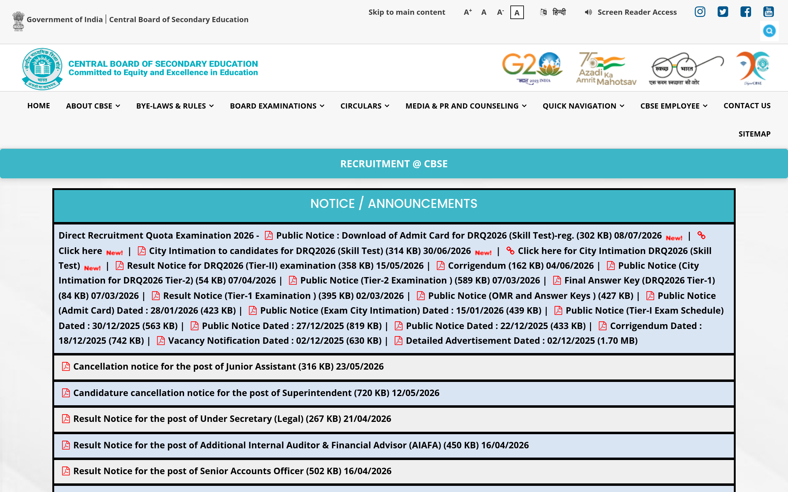 Official Notification screenshot for Group A, B, and C Various Posts