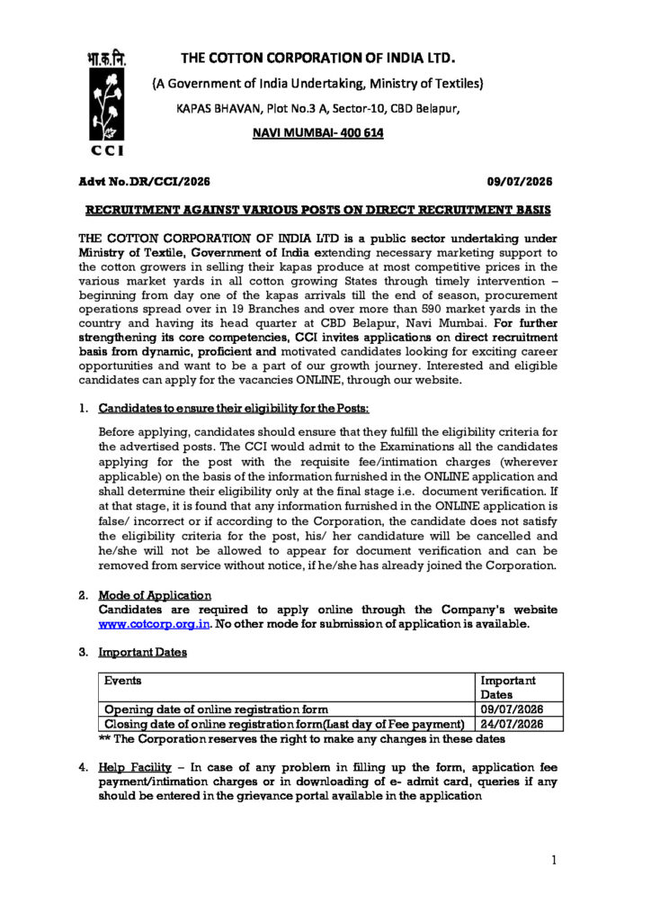 Official Notification for Management Trainee (Marketing, Accounts), Junior Commercial Executive, Junior Assistant