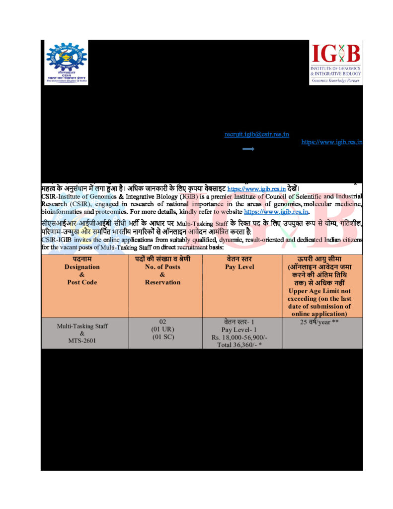 Official Notification for Multi-Tasking Staff (MTS)