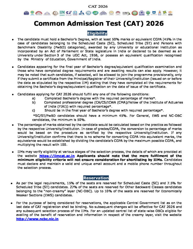 Official Notification for Post Graduate Programmes in Management