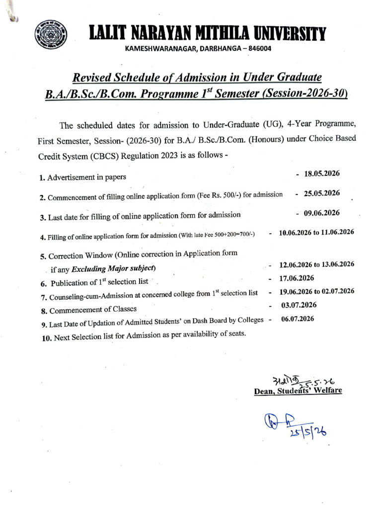 Official Notification for LNMU UG Admission 2026