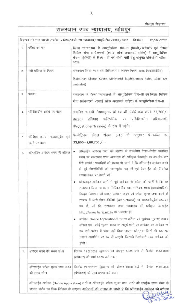 Official Notification for Stenographer