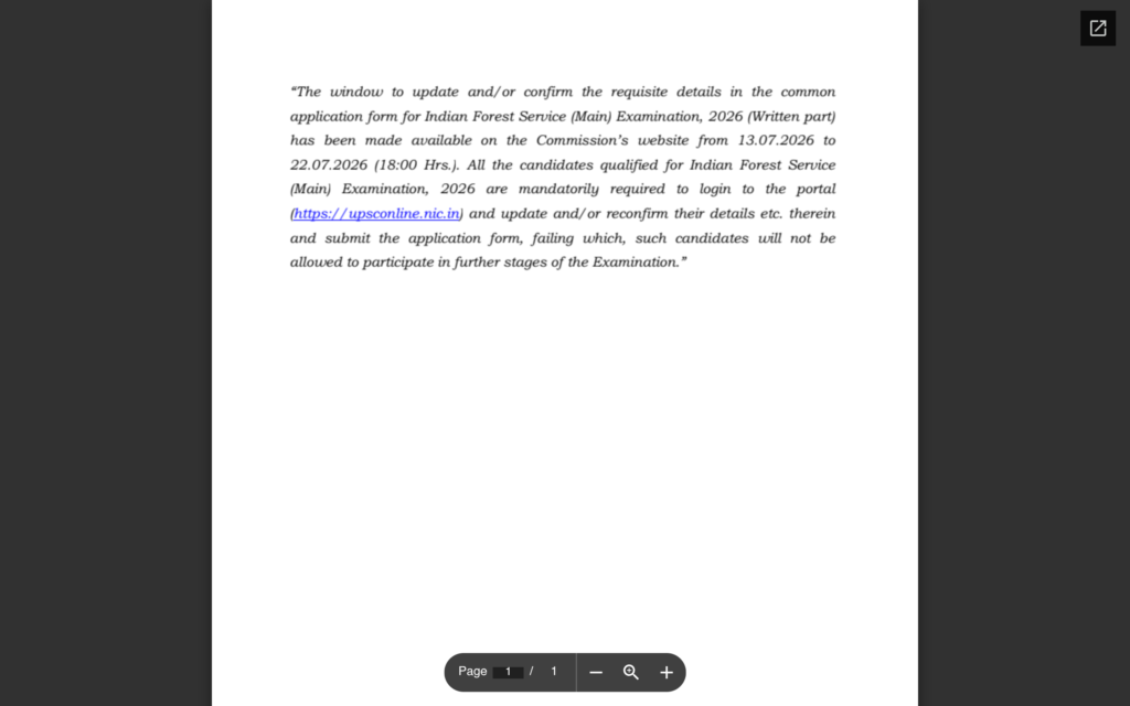 Official Notification for Civil Services and Forest Service
