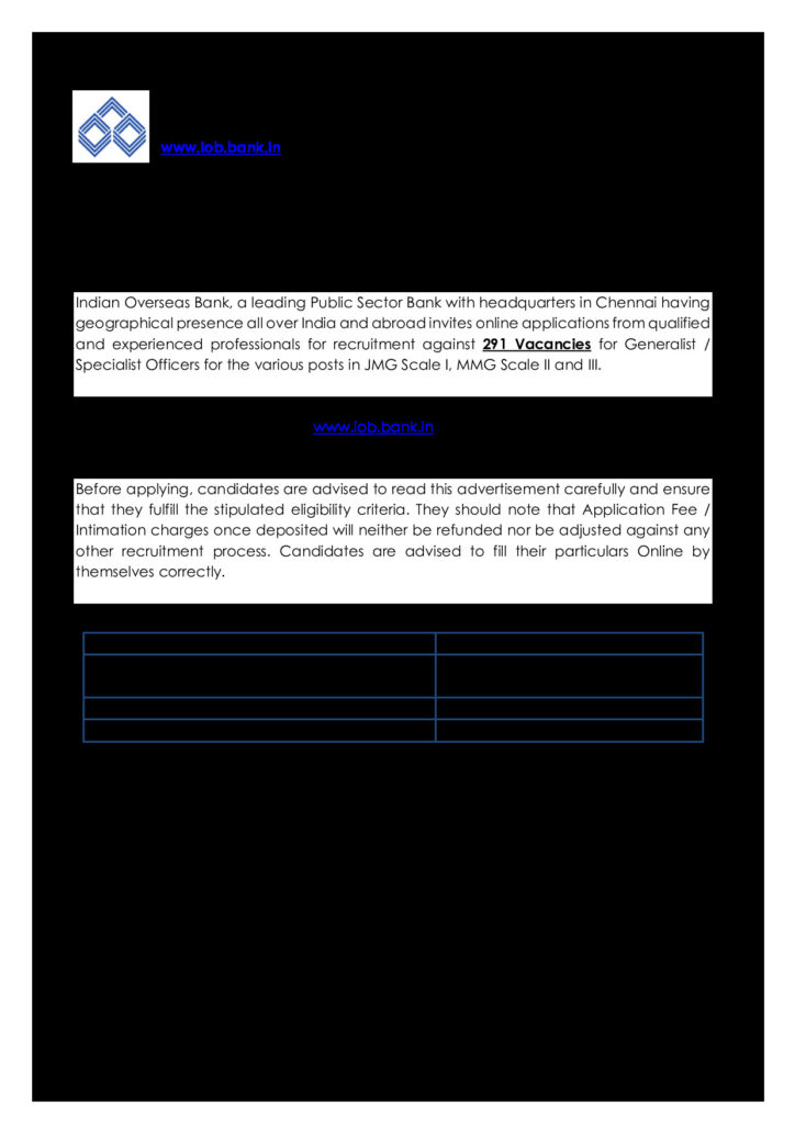 Indian Overseas Bank (IOB) Generalist official notification