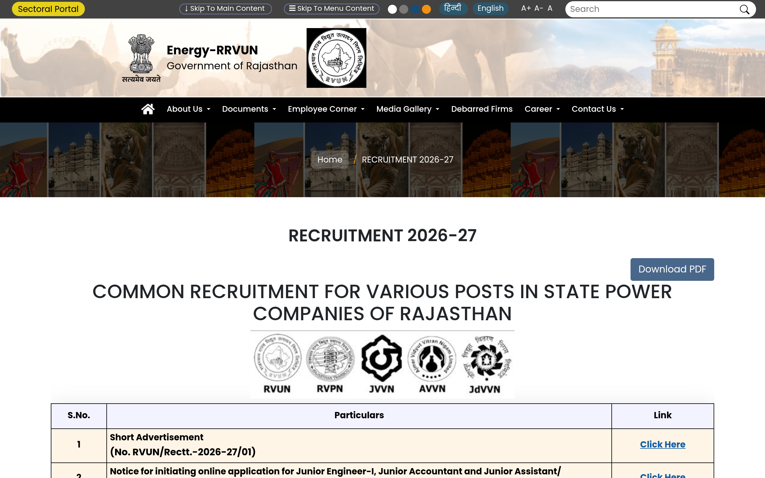 Official Notification screenshot for Junior Engineer, Junior Accountant, Junior Assistant