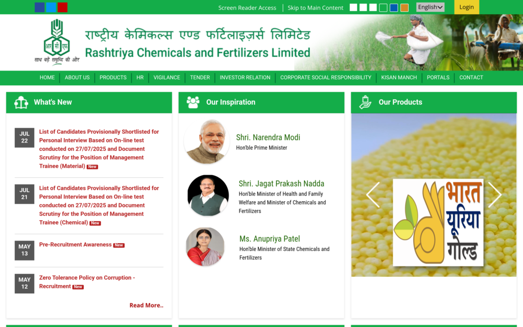 Rashtriya Chemicals and Fertilizers Limited official notification