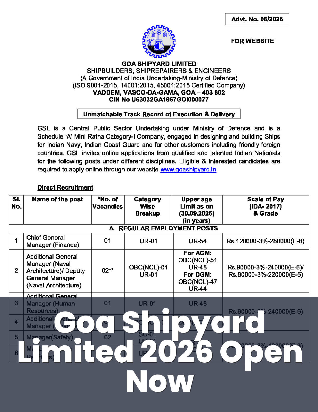 Official Notification screenshot for Various Executive and Non-Executive