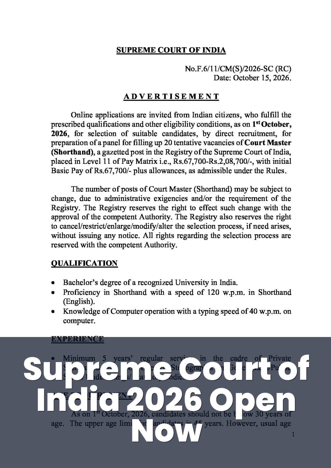 Official Notification screenshot for Court Master